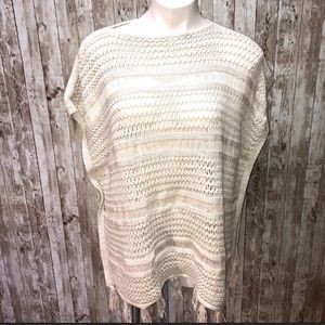 J.Jill white crochet short sleeve shawl sweater